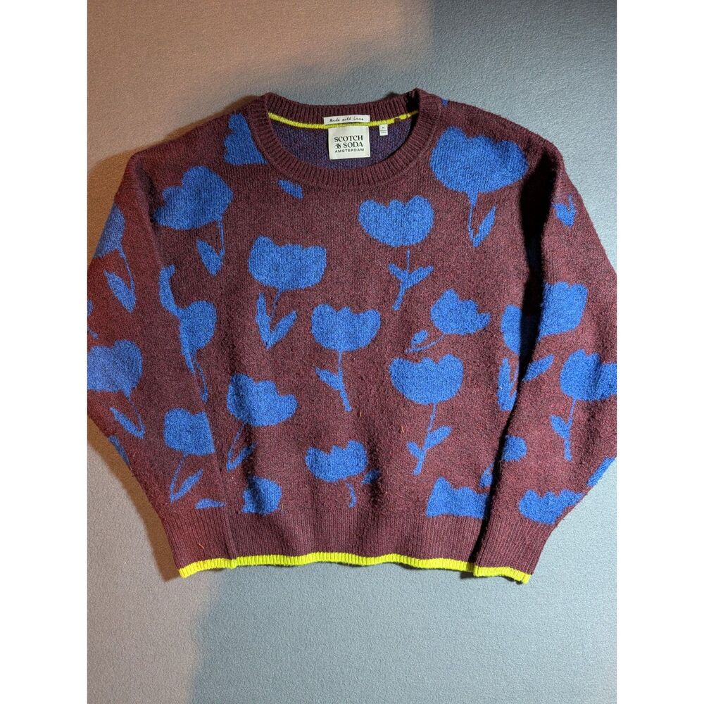 Scotch & Soda Amsterdam Women’s M Floral Sweater Burgundy Blue Crewneck